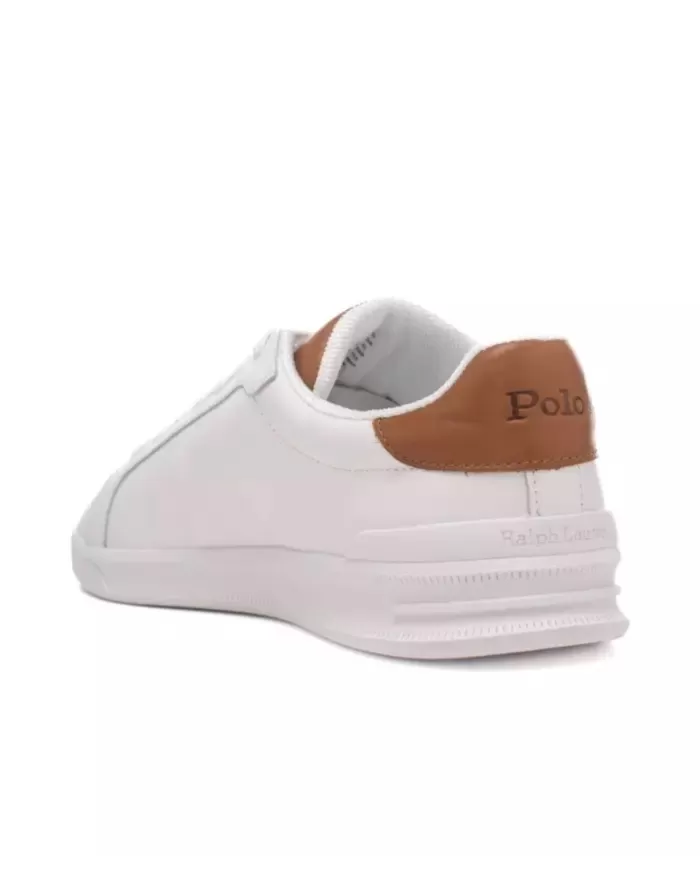 RALPH LAUREN Sneaker Uomo 809877598 P-EP pelle con talloncino e linguetta logati in contrasto 001 WHITE/TAN