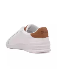 RALPH LAUREN Sneaker Uomo 809877598 P-EP pelle con talloncino e linguetta logati in contrasto 001 WHITE/TAN