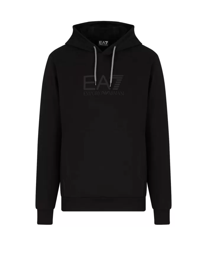 Felpa Uomo nera in cotone con tasca a canguro 7M000230 AF13512|EA7 Felpa Uomo nera in cotone con tasca a canguro 7M000230 AF13512|EA7