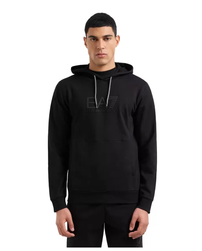 Felpa Uomo nera in cotone con tasca a canguro 7M000230 AF13512|EA7 Felpa Uomo nera in cotone con tasca a canguro 7M000230 AF13512|EA7