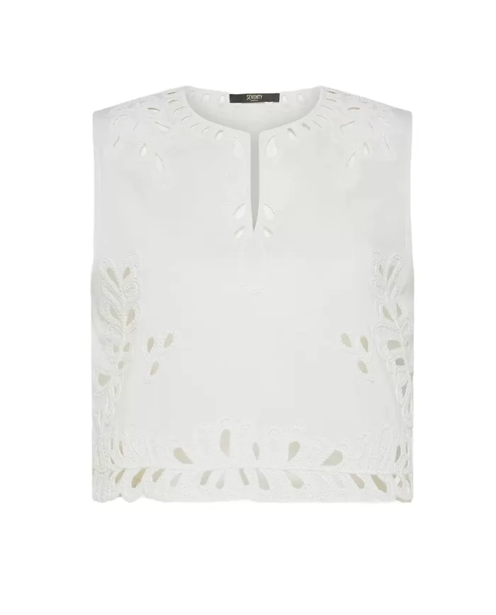 Top Donna bianca con ricamo su fondo TO0185 50 780083|SEVENTY 19.70 Top Donna bianca con ricamo su fondo TO0185 50 780083|SEVENTY 19.70
