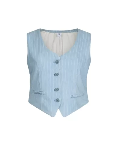 Gilet Donna in cotone con effetto denim gessato UA5122D4989 | LIU JO
