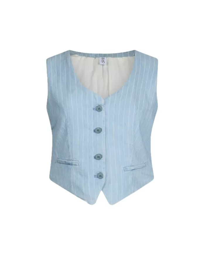 Gilet Donna in cotone con effetto denim gessato UA5122D4989 | LIU JO Gilet Donna in cotone con effetto denim gessato UA5122D4989 | LIU JO