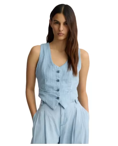 Gilet Donna in cotone con effetto denim gessato UA5122D4989 | LIU JO