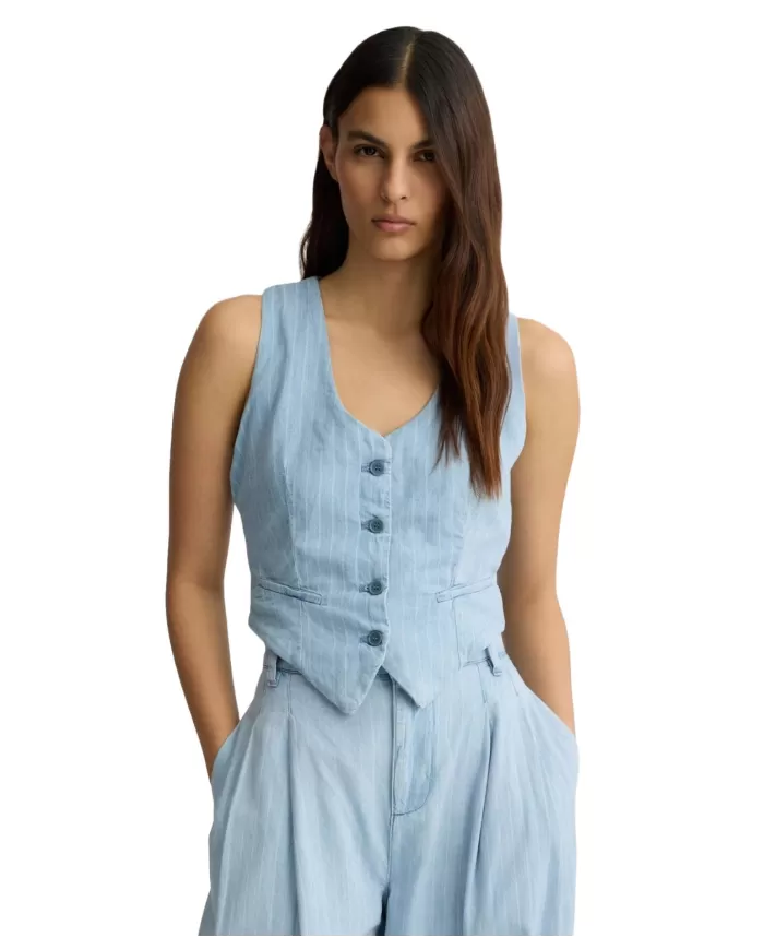 Gilet Donna in cotone con effetto denim gessato UA5122D4989 | LIU JO Gilet Donna in cotone con effetto denim gessato UA5122D4989 | LIU JO
