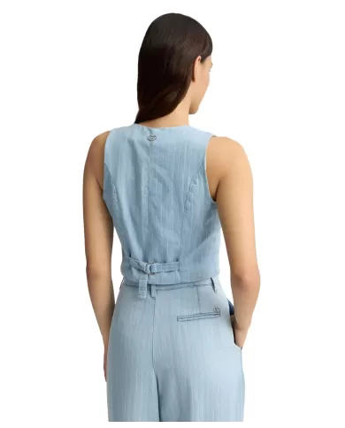 Gilet Donna in cotone con effetto denim gessato UA5122D4989 | LIU JO