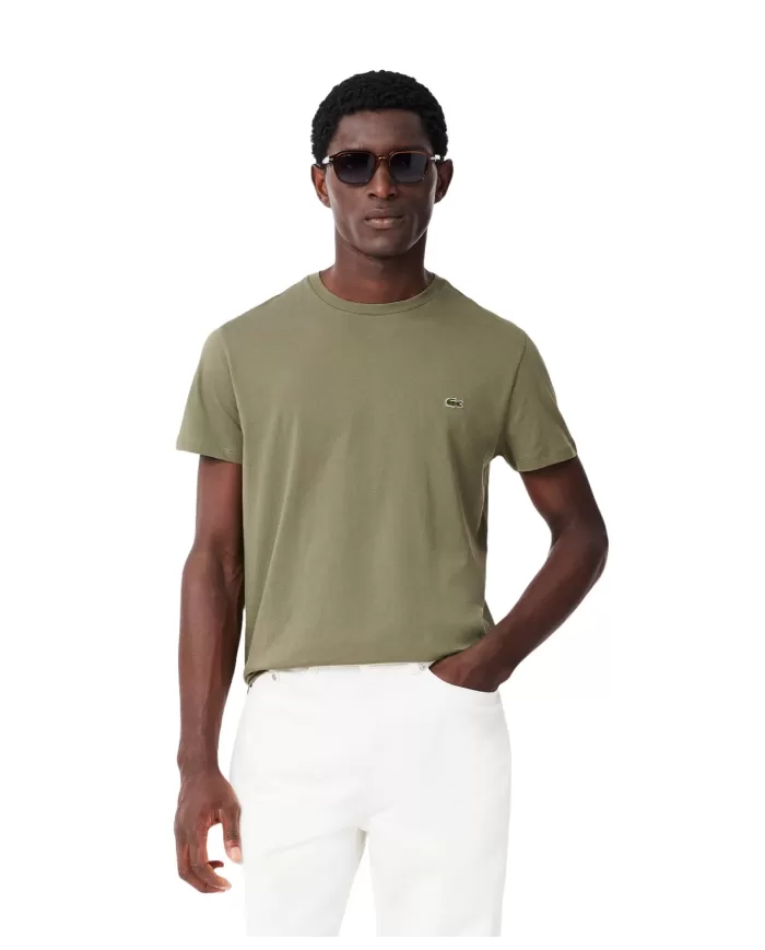 T-shirt Uomo verde cachi in cotone regular fit TH6709|LACOSTE T-shirt Uomo verde cachi in cotone regular fit TH6709|LACOSTE