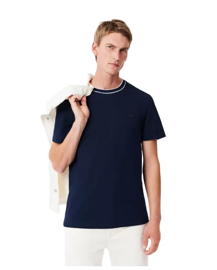 LACOSTE T-shirt Uomo TH8174 PE 2025 cotone regular con girocollo a costine 166 BLU NAVY LACOSTE T-shirt Uomo TH8174 PE 2025 cotone regular con girocollo a costine 166 BLU NAVY