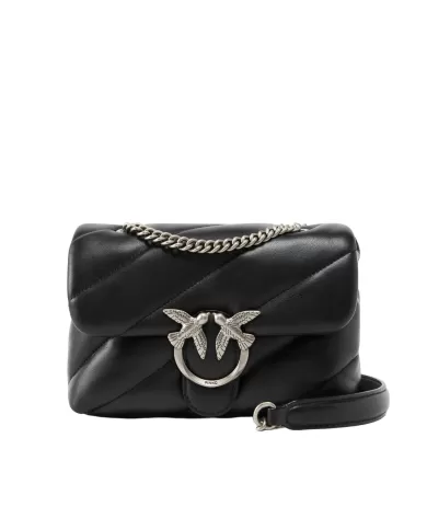 PINKO Borsa Donna 100039 A0F2 LOVE PUFF mini PE 2025 pelle con fibbia logata Love Birds Z99O black/antiq silver
