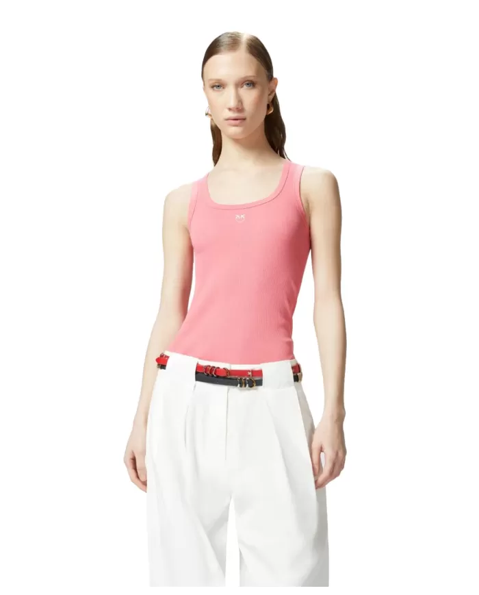 Canotta Donna corallo logo ricamato 100807 A2C1 CALCOLATORE|PINKO Canotta Donna corallo logo ricamato 100807 A2C1 CALCOLATORE|PINKO