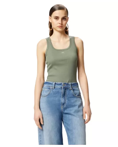 Canotta Donna verde con logo ricamato 100807 A2C1 CALCOLATORE|PINKO