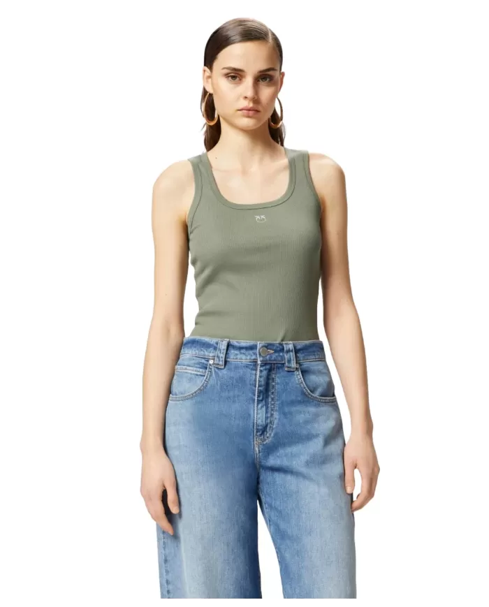 Canotta Donna verde con logo ricamato 100807 A2C1 CALCOLATORE|PINKO Canotta Donna verde con logo ricamato 100807 A2C1 CALCOLATORE|PINKO