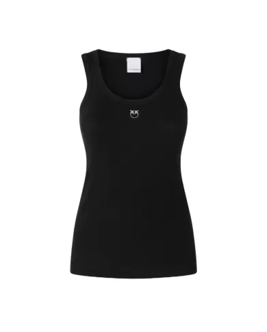 Canotta Donna nera con logo ricamato 100807 A2C1 CALCOLATORE|PINKO