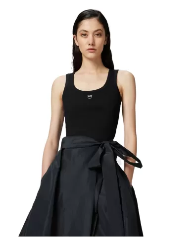 Canotta Donna nera con logo ricamato 100807 A2C1 CALCOLATORE|PINKO