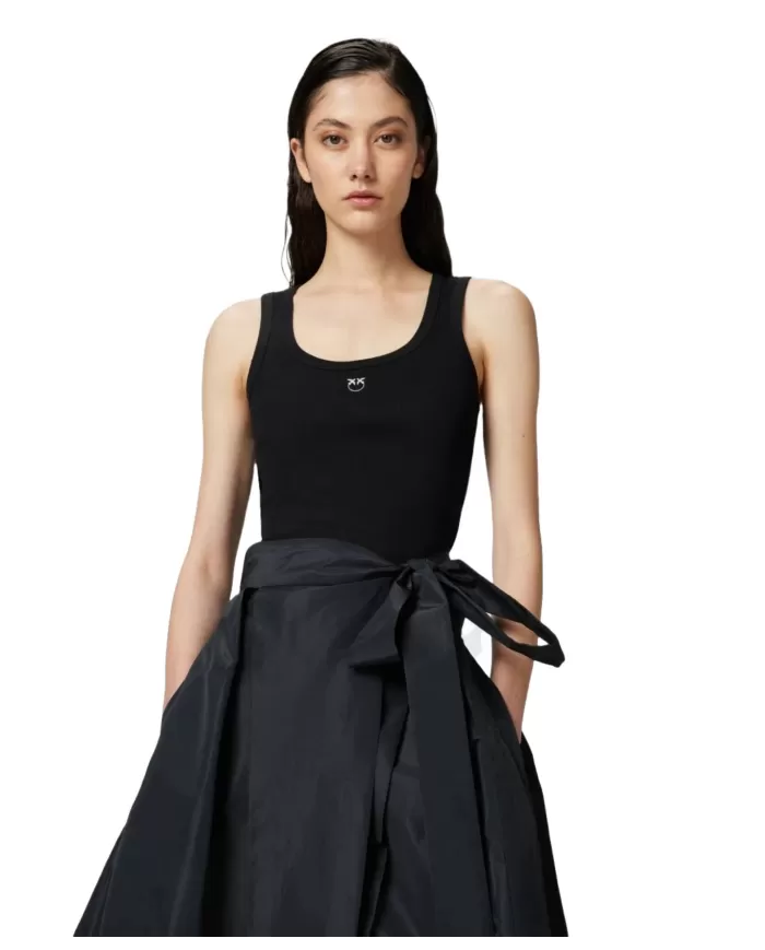 Canotta Donna nera con logo ricamato 100807 A2C1 CALCOLATORE|PINKO Canotta Donna nera con logo ricamato 100807 A2C1 CALCOLATORE|PINKO