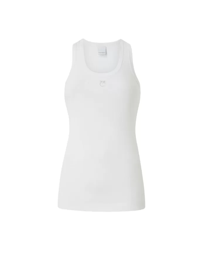 Canotta Donna bianca con logo ricamato 100807 A2C1 CALCOLATORE|PINKO Canotta Donna bianca con logo ricamato 100807 A2C1 CALCOLATORE|PINKO