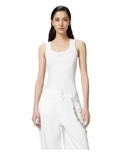 Canotta Donna bianca con logo ricamato 100807 A2C1 CALCOLATORE|PINKO