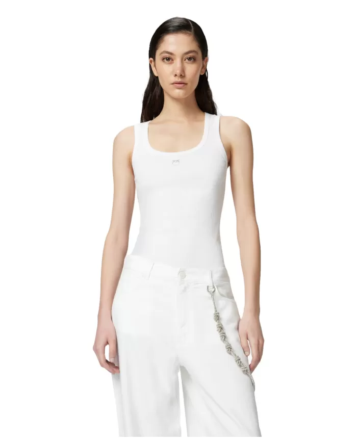 Canotta Donna bianca con logo ricamato 100807 A2C1 CALCOLATORE|PINKO Canotta Donna bianca con logo ricamato 100807 A2C1 CALCOLATORE|PINKO