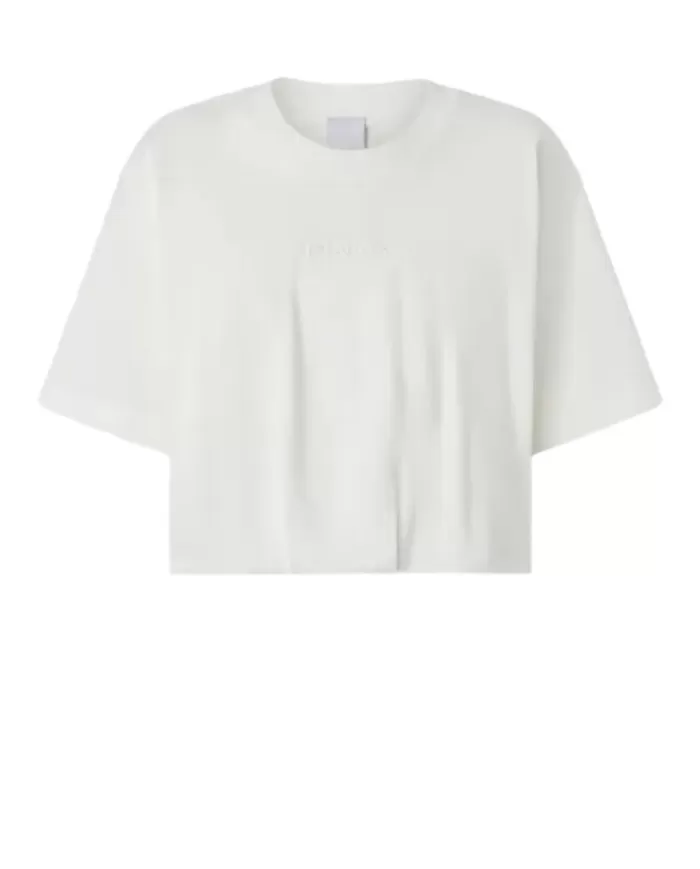 T-shirt Donna bianca con logo ricamato 104257 A2F8 TORRONE|PINKO T-shirt Donna bianca con logo ricamato 104257 A2F8 TORRONE|PINKO