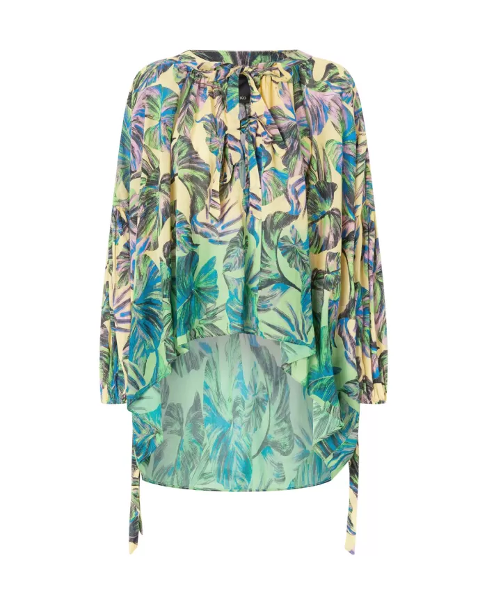 PINKO Blusa Donna 104718 A2EZ BOCCADIROSA PE 2024 cotone svasato con fantasia floreale HN8 mult.giallo/rosa PINKO Blusa Donna 104718 A2EZ BOCCADIROSA PE 2024 cotone svasato con fantasia floreale HN8 mult.giallo/rosa