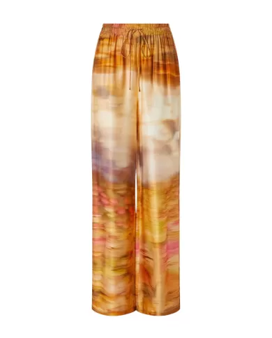 Pantalone Donna fantasia paesaggio beige 104830 A2G0 PURPLE RAIN|PINKO