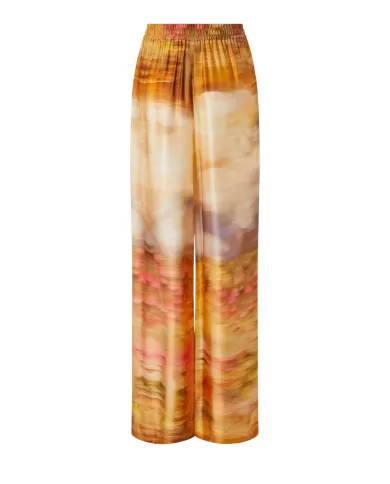 Pantalone Donna fantasia paesaggio beige 104830 A2G0 PURPLE RAIN|PINKO