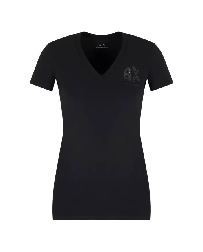 T-shirt Donna nera scollo a V XW000606 AF10355|ARMANI EXCHANGE T-shirt Donna nera scollo a V XW000606 AF10355|ARMANI EXCHANGE