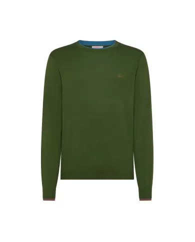 Maglia Uomo verde scuro con bande a contrasto K35109|SUN68 Maglia Uomo verde scuro con bande a contrasto K35109|SUN68