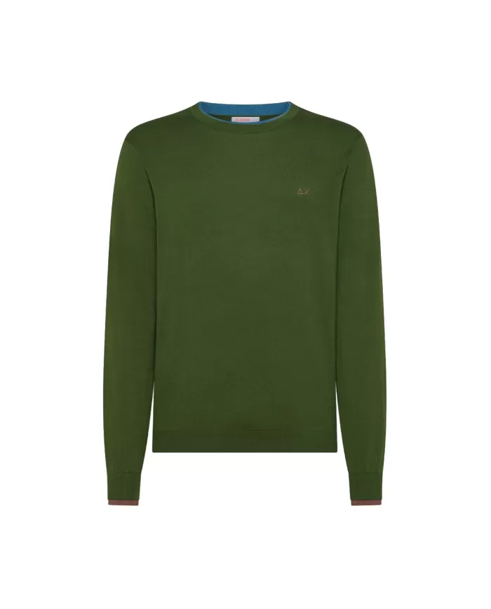Maglia Uomo verde scuro con bande a contrasto K35109|SUN68 Maglia Uomo verde scuro con bande a contrasto K35109|SUN68