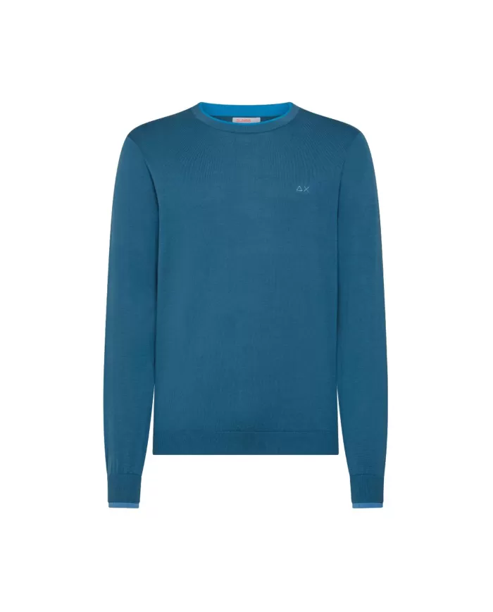 Maglia Uomo avio scuro con bande a contrasto K35109|SUN68 Maglia Uomo avio scuro con bande a contrasto K35109|SUN68