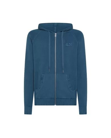 Maglia Uomo blu avio con cappuccio e zip K35135|SUN68 Maglia Uomo blu avio con cappuccio e zip K35135|SUN68