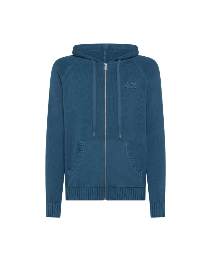 Maglia Uomo blu avio con cappuccio e zip K35135|SUN68 Maglia Uomo blu avio con cappuccio e zip K35135|SUN68