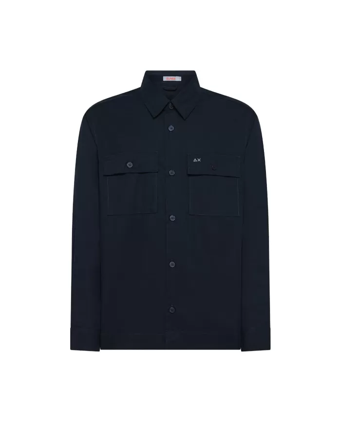 Camicia Uomo blu in cotone con tasconi S35113|SUN68 Camicia Uomo blu in cotone con tasconi S35113|SUN68