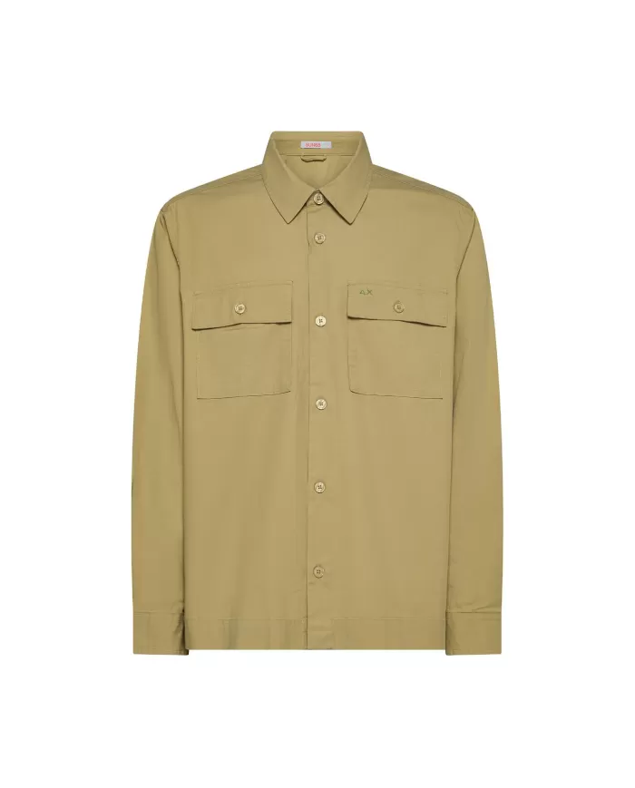 Camicia Uomo beige in cotone con tasconi S35113|SUN68 Camicia Uomo beige in cotone con tasconi S35113|SUN68