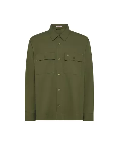 Camicia Uomo verde militare in cotone con tasconi S35113|SUN68