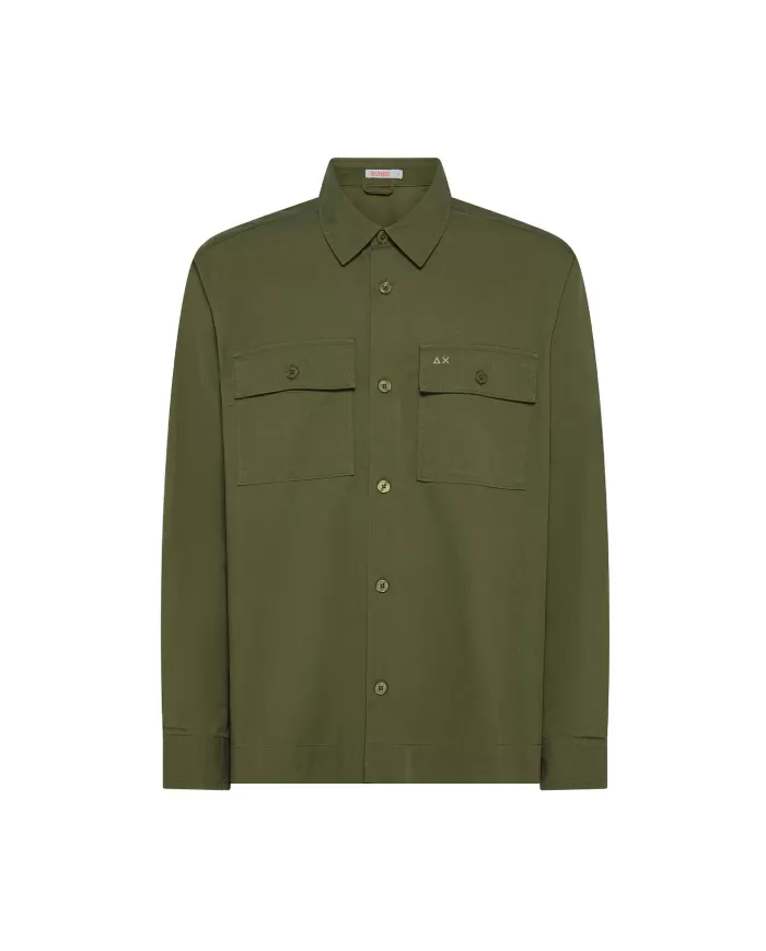 Camicia Uomo verde militare in cotone con tasconi S35113|SUN68 Camicia Uomo verde militare in cotone con tasconi S35113|SUN68