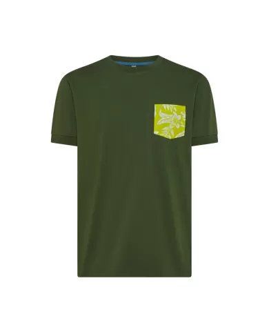SUN68 T-shirt Uomo T35103 PE 2025 cotone regular con taschino a fantasia 37 VERDE SCURO