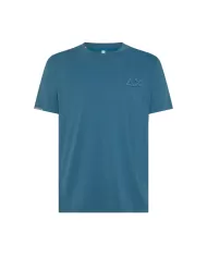 T-shirt Uomo blu avio con logo a ricamo T35115|SUN68