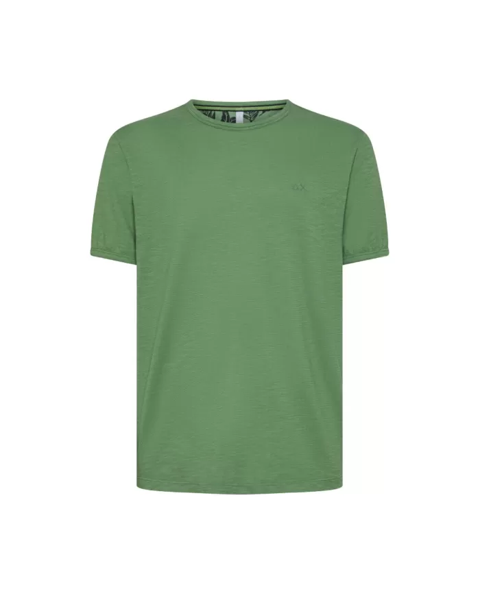 T-shirt Uomo verde salvia in cotone fiammato regular fit T35118|SUN68 T-shirt Uomo verde salvia in cotone fiammato regular fit T35118|SUN68