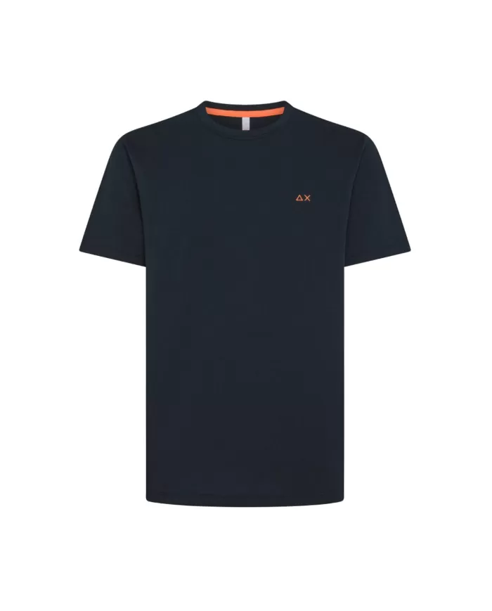 T-shirt Uomo blu scuro in cotone con logo fluo T35123|SUN68 T-shirt Uomo blu scuro in cotone con logo fluo T35123|SUN68