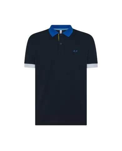 Polo Uomo blu scuro con bordini a contrasto A35116|