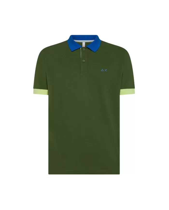 Polo Uomo verde scuro con bordini a contrasto A35116| Polo Uomo verde scuro con bordini a contrasto A35116|