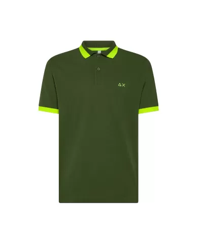 Polo Uomo verde scuro con bande fluo A35121|SUN68