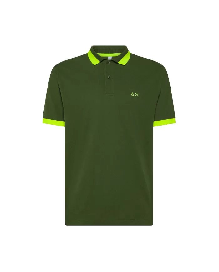 Polo Uomo verde scuro con bande fluo A35121|SUN68 Polo Uomo verde scuro con bande fluo A35121|SUN68
