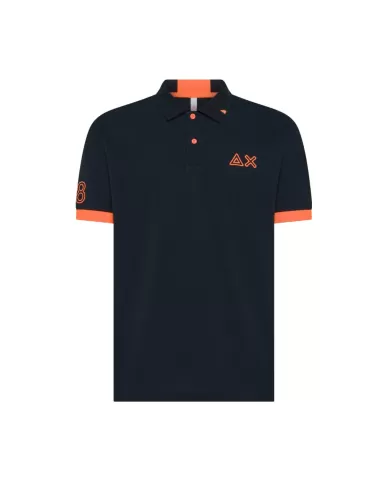 Polo Uomo blu scuro con ricamo logo fluo A35122|SUN68