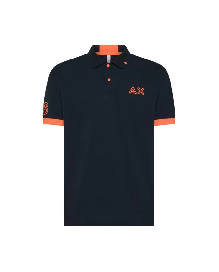 Polo Uomo blu scuro con ricamo logo fluo A35122|SUN68 Polo Uomo blu scuro con ricamo logo fluo A35122|SUN68