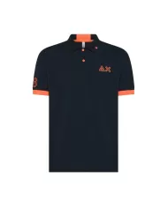 Polo Uomo blu scuro con ricamo logo fluo A35122|SUN68