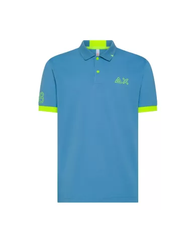 Polo Uomo azzurra con ricamo logo fluo A35122|SUN68