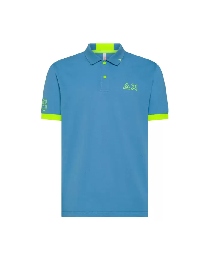 Polo Uomo azzurra con ricamo logo fluo A35122|SUN68 Polo Uomo azzurra con ricamo logo fluo A35122|SUN68