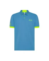 Polo Uomo azzurra con ricamo logo fluo A35122|SUN68